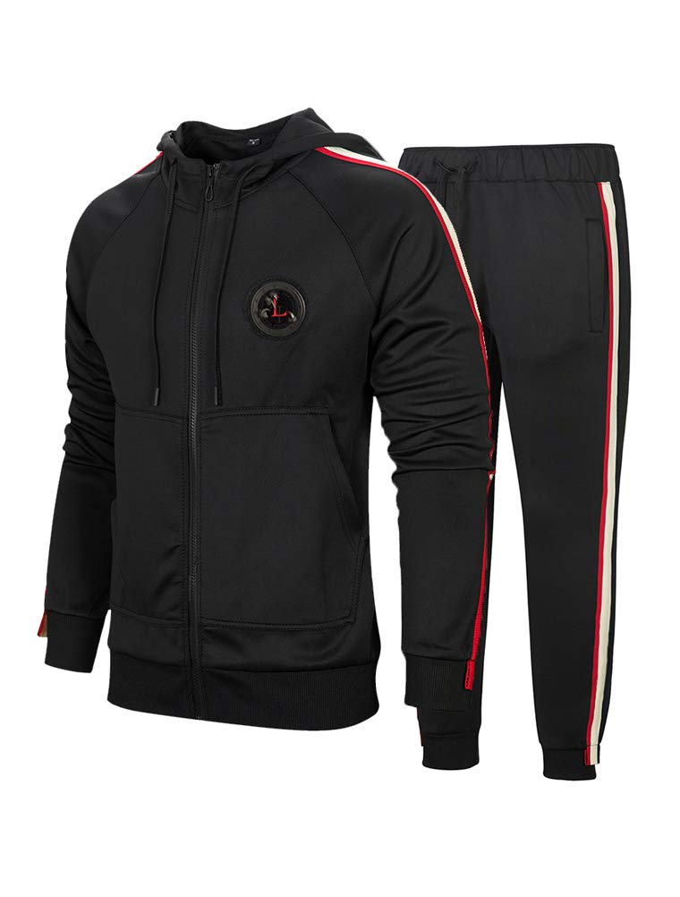 PASOK Men's Casual Tracksuit Set Long Sleeve Full-Zip Running Jogging Athletic Sweat Suits (L, Style 2 Black) - Image 1